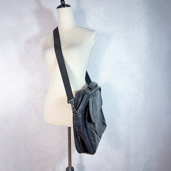 Genuine Leather Patchwork Laptop Bag Travel Office Briefcase Black - Picture 4 of 15